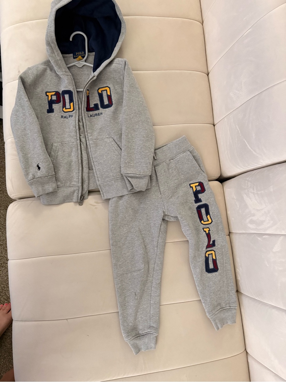Polo by Ralph Lauren Gray Hooded Sweatshirt & Jogger Set with Navy and Gold Logo